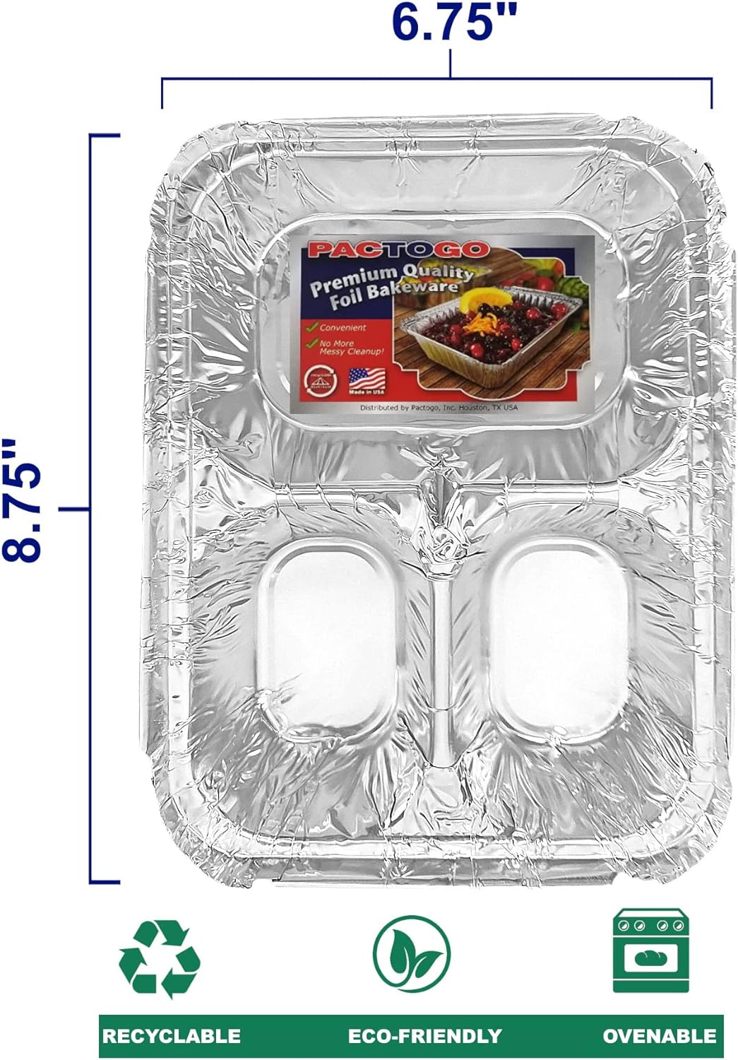 PACTOGO 3-Compartment Oblong Foil Pan w/Board Lid Combo Pack 250/CS
