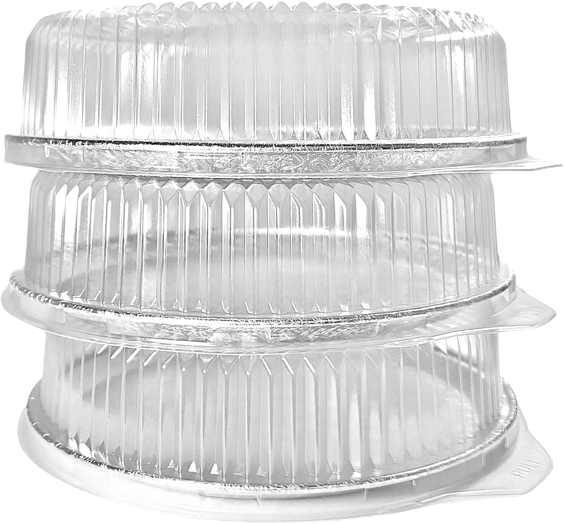 HFA 12" Round Flat Aluminum Foil Cater Trays with Clear Dome Lids 25/CS