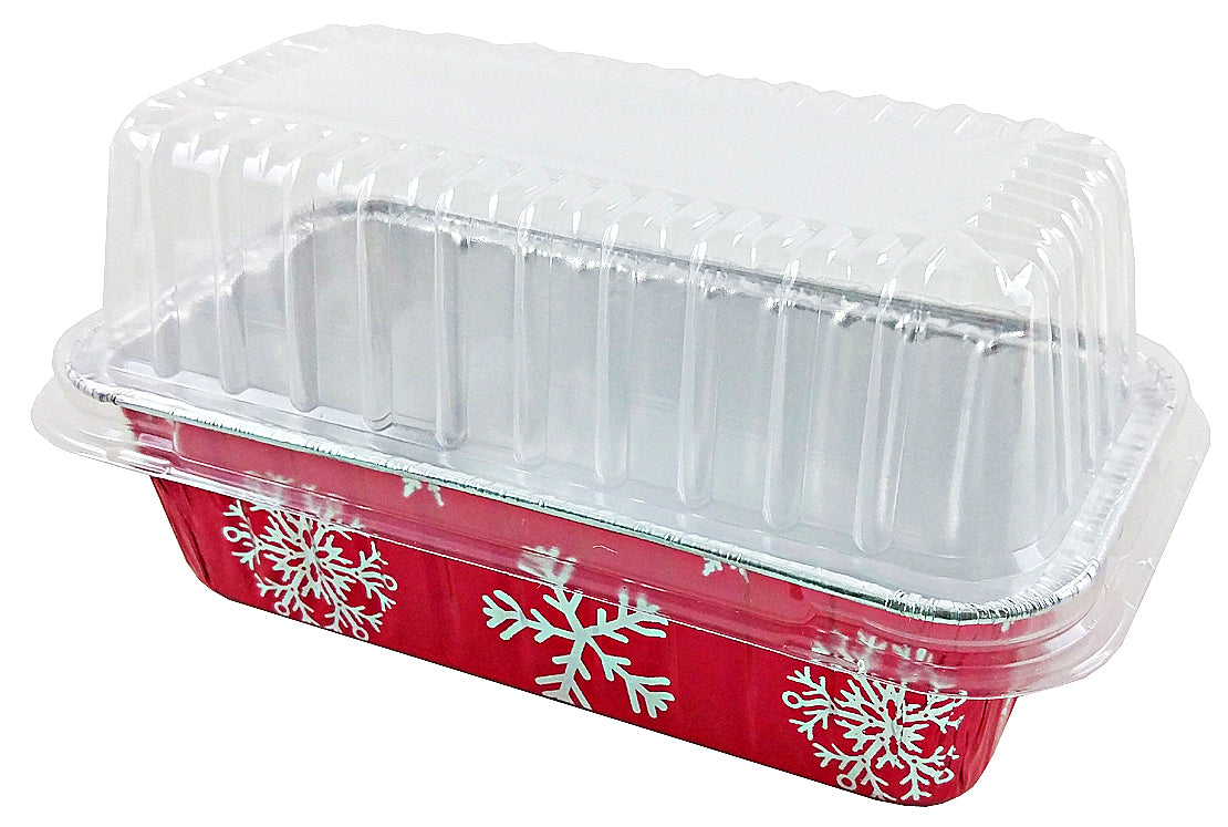 Durable Packaging 2 lb. Aluminum Foil Holiday Loaf Bread Pan w/High Dome Lid 50/PK