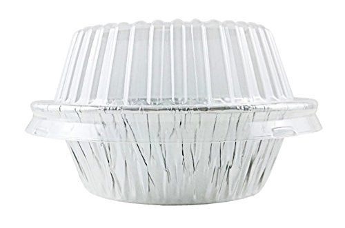 Durable 5 3/4" Deep Foil Meat/Pot Pie Pan w/Clear Dome Lid 125/PK