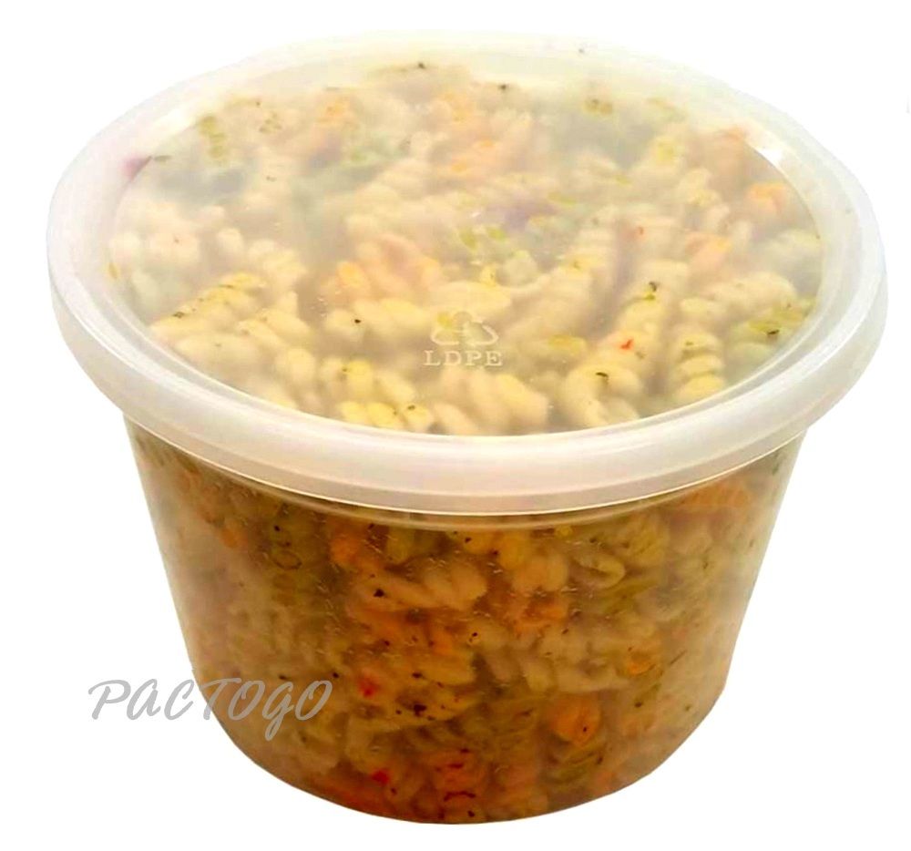 64 oz. Round Plastic Food Storage Soup Deli Container/Tub (Clear) w/Lid 120/CS