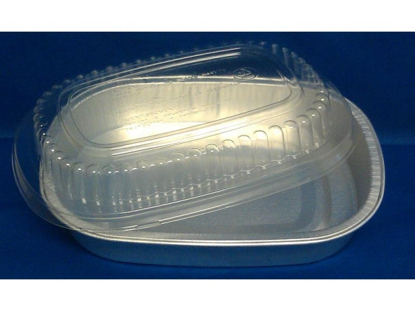 3 lb. Medium Silver Series Entrée Foil Pan w/Clear Dome Lid 10/PK
