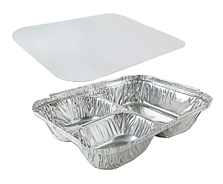 Handi-Foil 3-Compartment Oblong Foil Pan w/Board Lid Combo Pack 250/CS