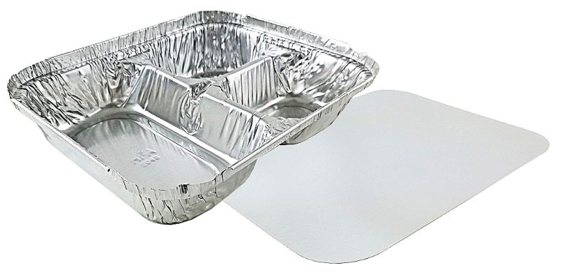 Handi-Foil 3-Compartment Oblong Foil Pan w/Board Lid Combo Pack 50/PK