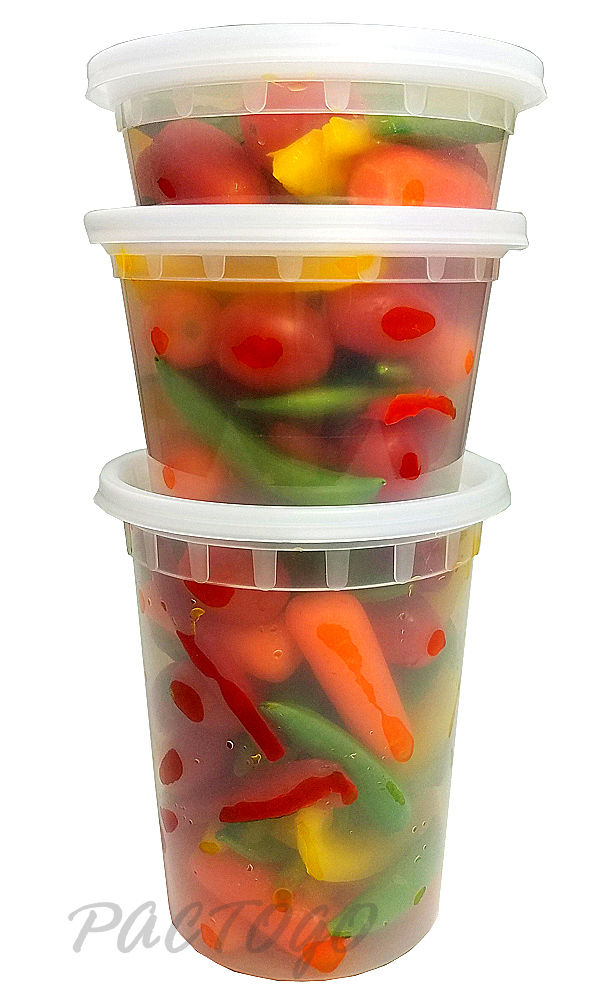 8 oz. 16 oz. 32 oz. Round Microwaveable Deli Container Combo Set (Clear) 48 Ea.