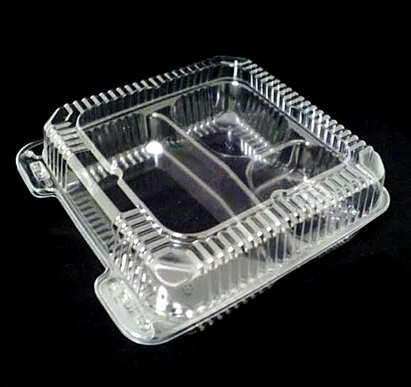 Duralock 9" x 9" x 3" Medium Clear Hinged Container 3-Compartment 200/CS