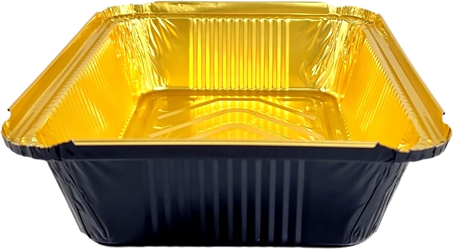 2 1/4 lb. Oblong Black & Gold Aluminum Foil Pans Take Out Heavy Duty Containers W/Clear Dome Lids 500/CS