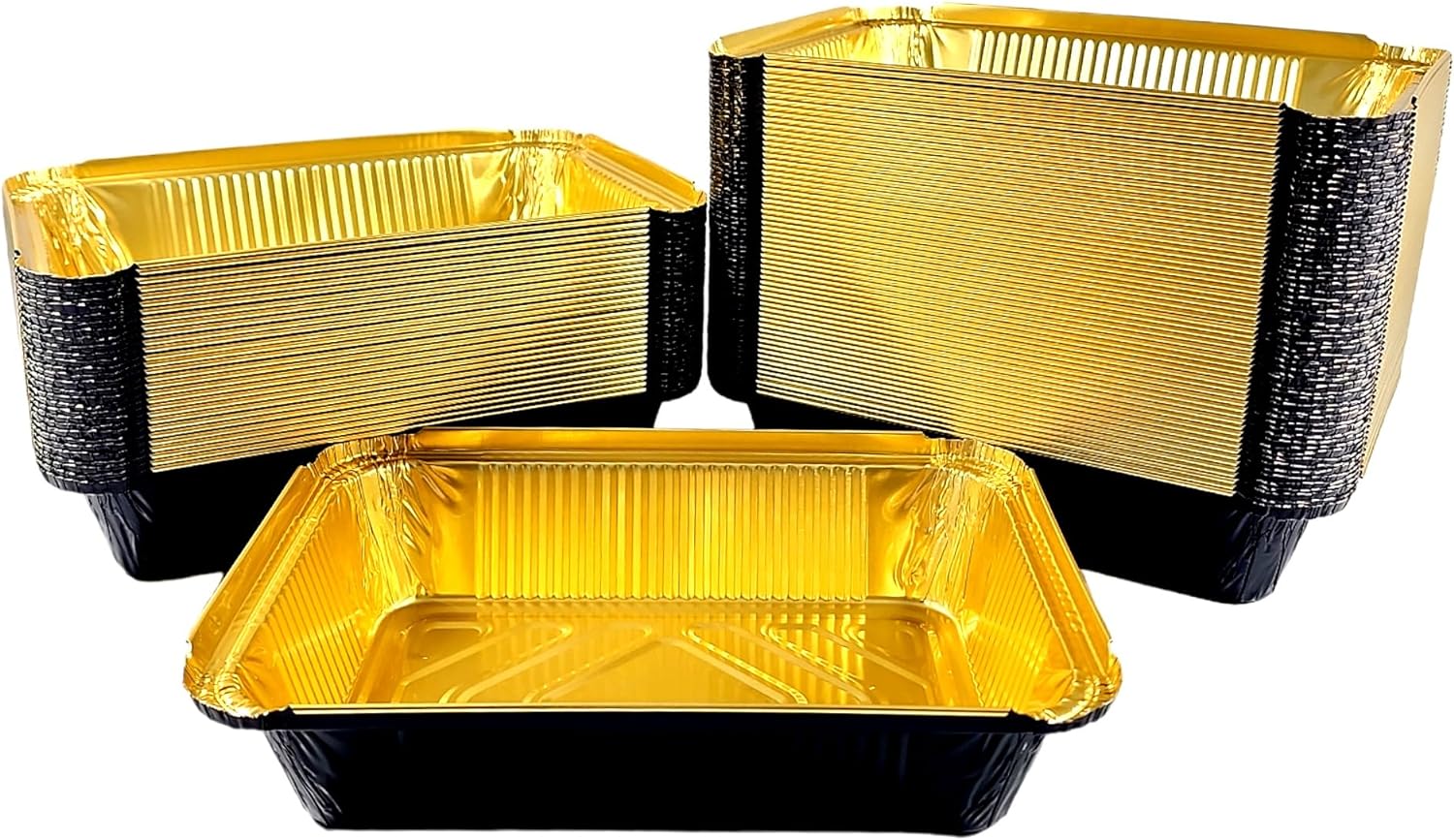 2 1/4 lb. Oblong Black & Gold Aluminum Foil Pans Take Out Heavy Duty Containers W/Clear Dome Lids 50/PK