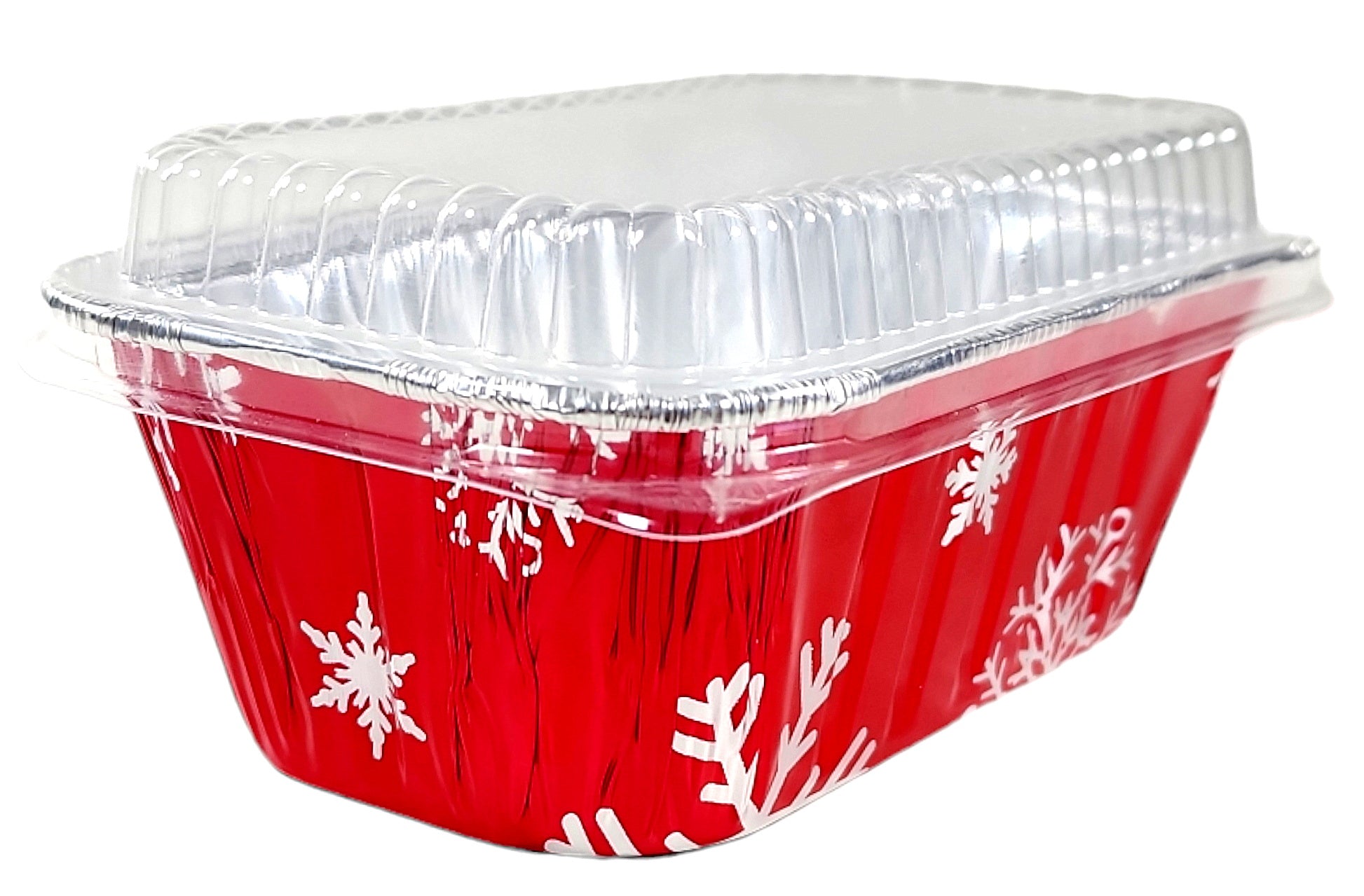 Pactogo 1 lb. Red Aluminum Foil Holiday Mini-Loaf Snowflake Pan w/Clear Low  Dome Lid 200/CS