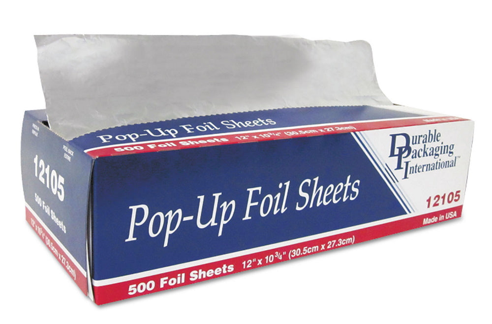 Pop-Up Aluminum Foil Wrap Sheets, 9 x 10 3/4, Silver, 500/Box, 6 Boxes/Case