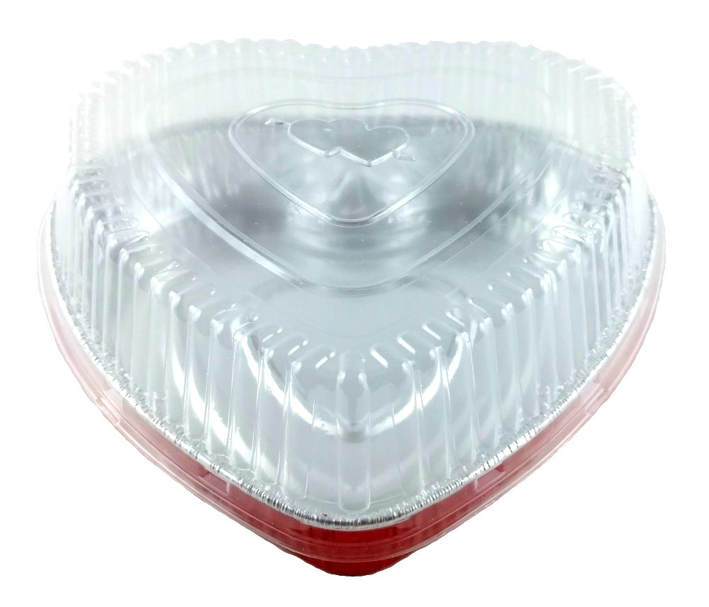 Handi-Foil Red Aluminum Foil Heart Cake Pan w/Clear Dome Lid 100/CS