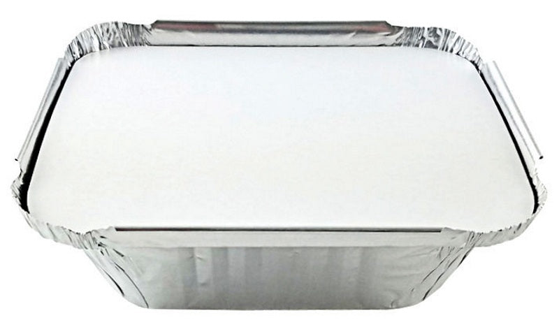 1 1/2 lb. Oblong (Deep) Take-Out Foil Pan w/Board Lid 500/CS –