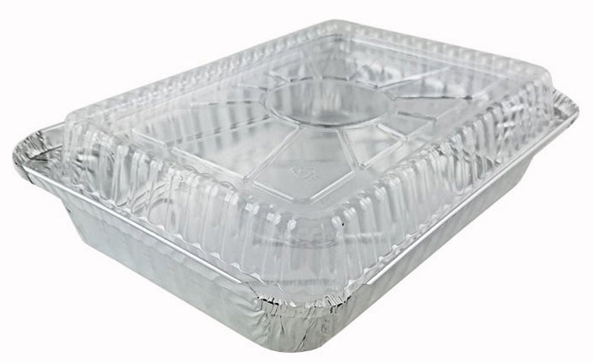 Choice 2 lb. Oblong Foil Take-Out Container with Dome Lid - 50/Pack