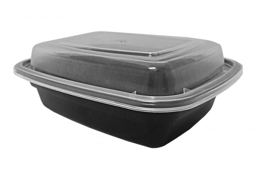 GEN Food Container with Lid, 48 oz, 8.85 x 8.85 x 2.24, Black/Clear, Plastic,  150/Carton