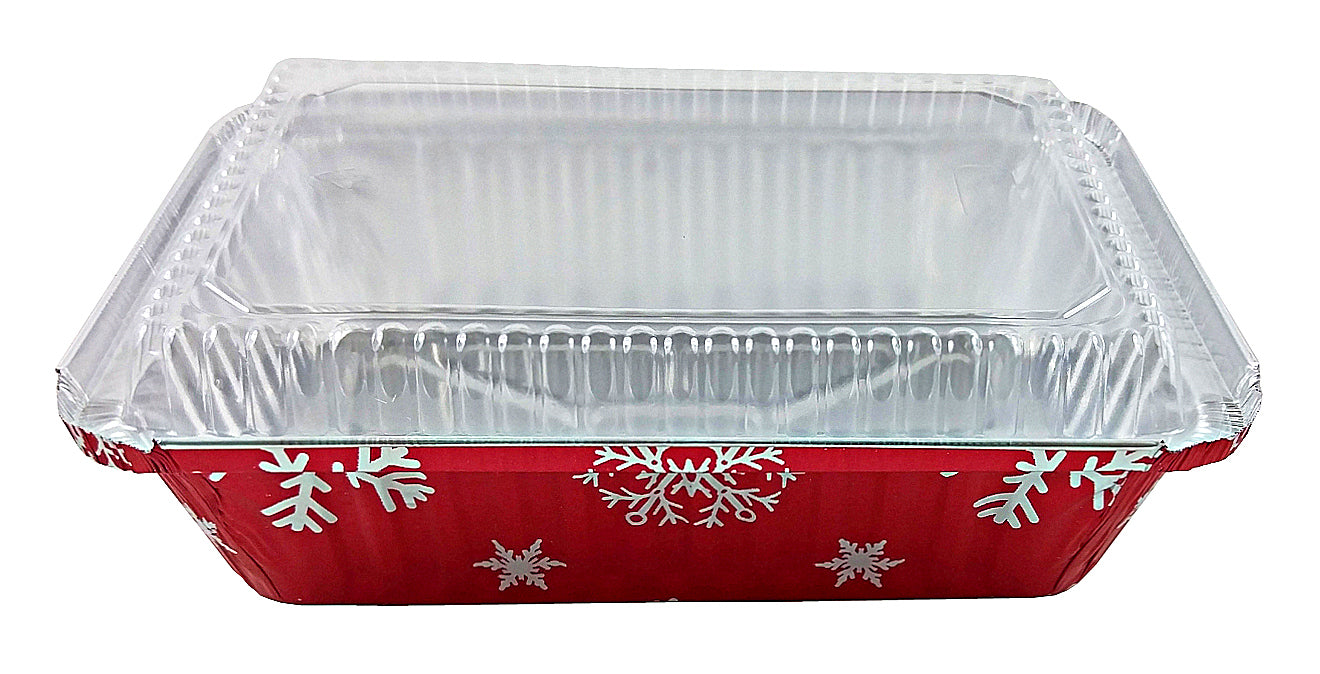 Durable 2 1/4 lb. Oblong Holiday Foil Pan With Dome Lid 50/PK