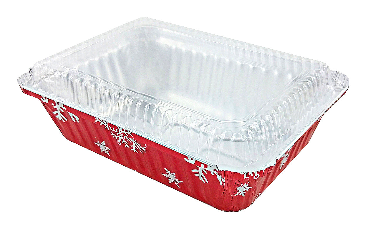 Durable 2 1/4 lb. Oblong Holiday Foil Pan With Dome Lid 50/PK