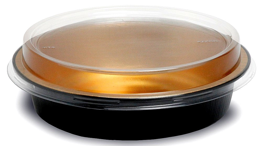 Handi-Foil 9" Round Black and Gold Foil Pan w/Clear Dome Lid 50/CS