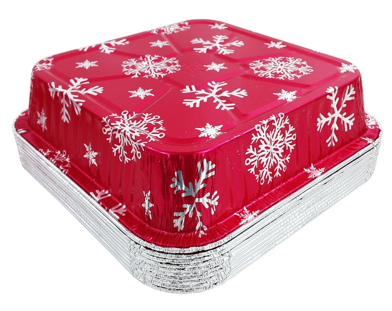 PACTOGO Red Holiday Christmas Square Cake Aluminum Foil Pan w/Clear Dome  Lid Disposable Baking Tins (Pack of 25 Sets)