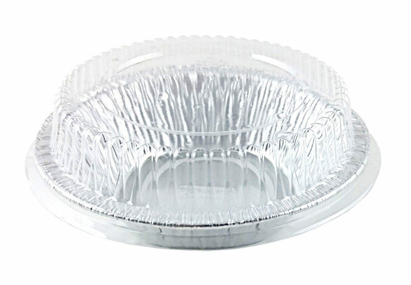 Durable 4 7/8" Foil Tart Pan 1 1/4" Deep w/Clear Dome Lid 50/PK