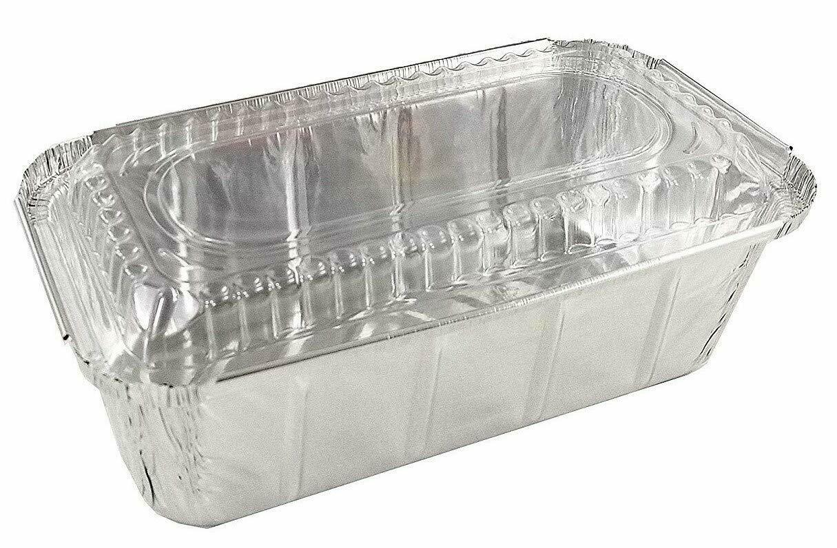 2 lb. Foil Loaf Pan with Crimp-on Plastic Lid #212P