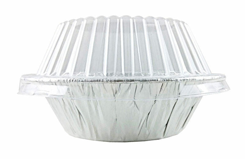 Handi-Foil 5 3/4" Aluminum Foil Pot Pie Pan (12 oz.) w/Clear Dome Lid 125/PK