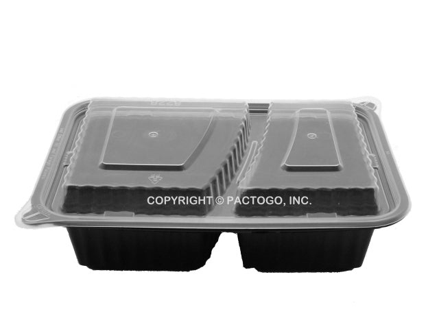 32 oz. Rectangular 2-Compartment Black Container w/Lid Combo 50/PK