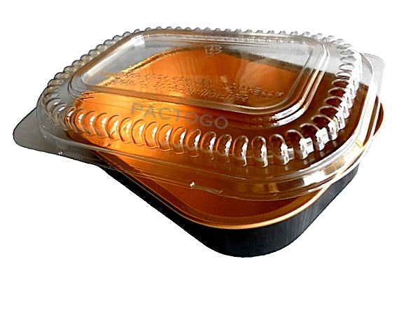 16 oz. Black and Gold Foil Entrée or Take Out Pan with Dome Lid - Case of  100