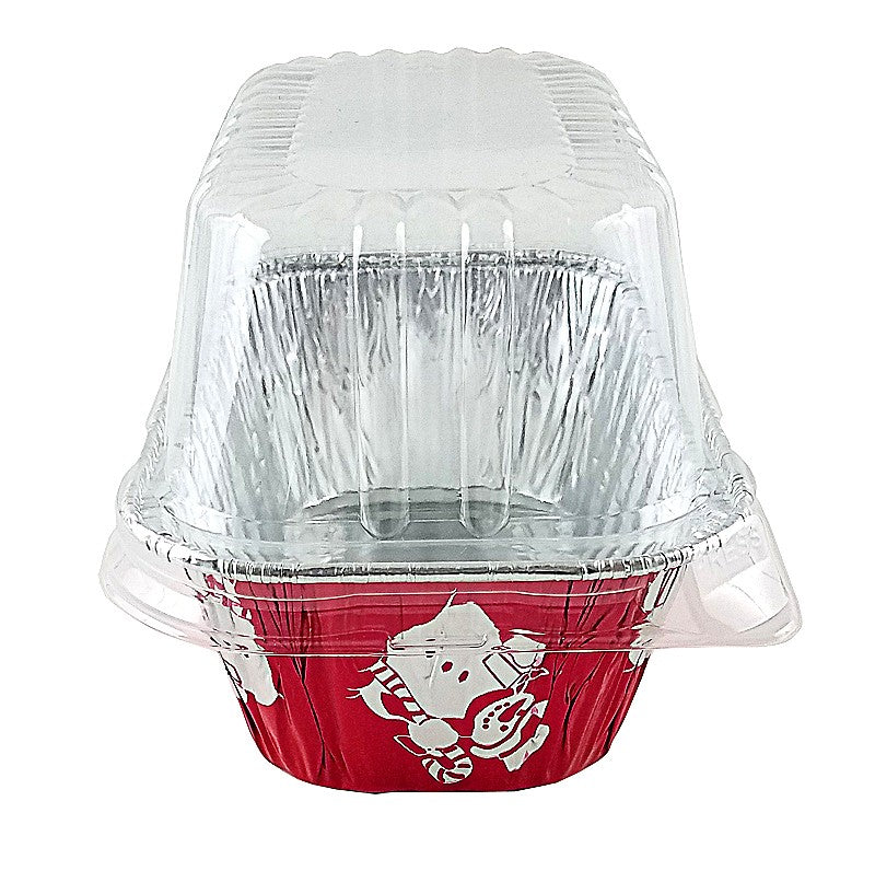 Handi-Foil 1 lb. Red Holiday Mini-Loaf Snowman Pan w/Clear High Dome Lid 200/CS