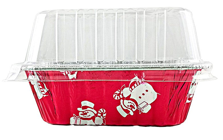 Handi-Foil 1 lb. Red Holiday Mini-Loaf Snowman Pan w/Clear High Dome Lid 50/PK