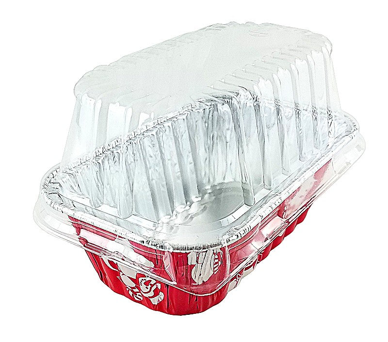 1 lb. Red Holiday Christmas Snowflake Aluminum Foil Small Mini Loaf / Bread Baking  Pans with Clear Dome Lids (Pack of 200 Sets) 