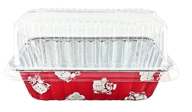 Handi-Foil 2 lb. Red Holiday Snowman Loaf Bread Pan With High Dome Lid 50/PK