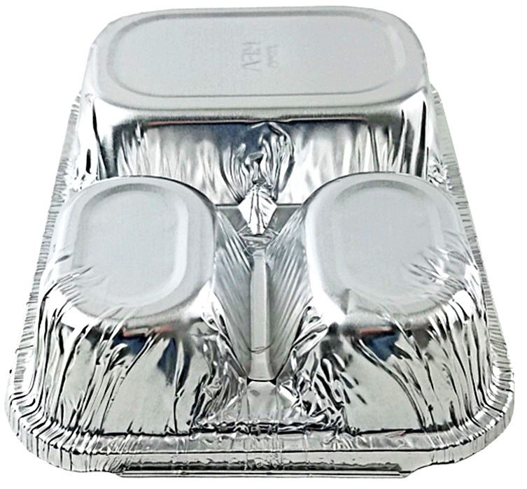 3 Compartment Oblong Take-Out Foil Pan w/Dome Lid Combo Pack 250/CS