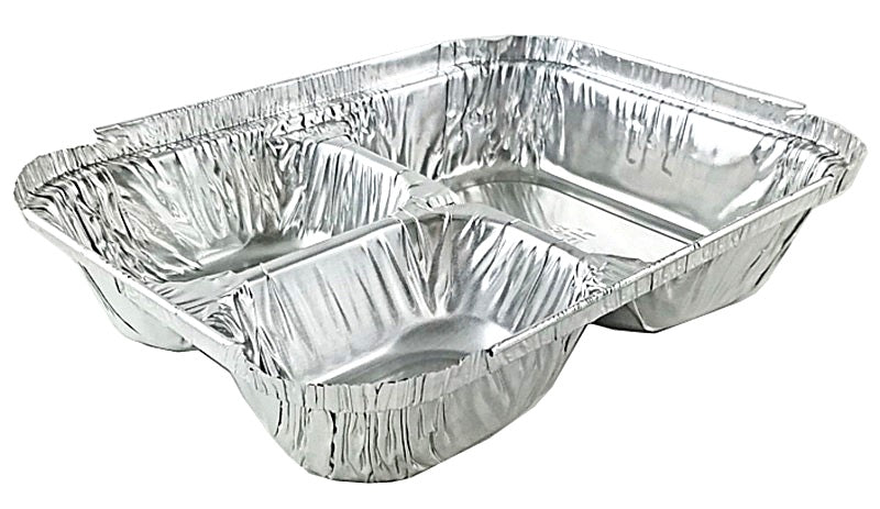 3 Compartment Oblong Take-Out Foil Pan w/Dome Lid Combo Pack 250/CS
