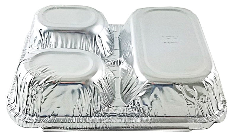 3 Compartment Oblong Take-Out Foil Pan w/Dome Lid Combo Pack 250