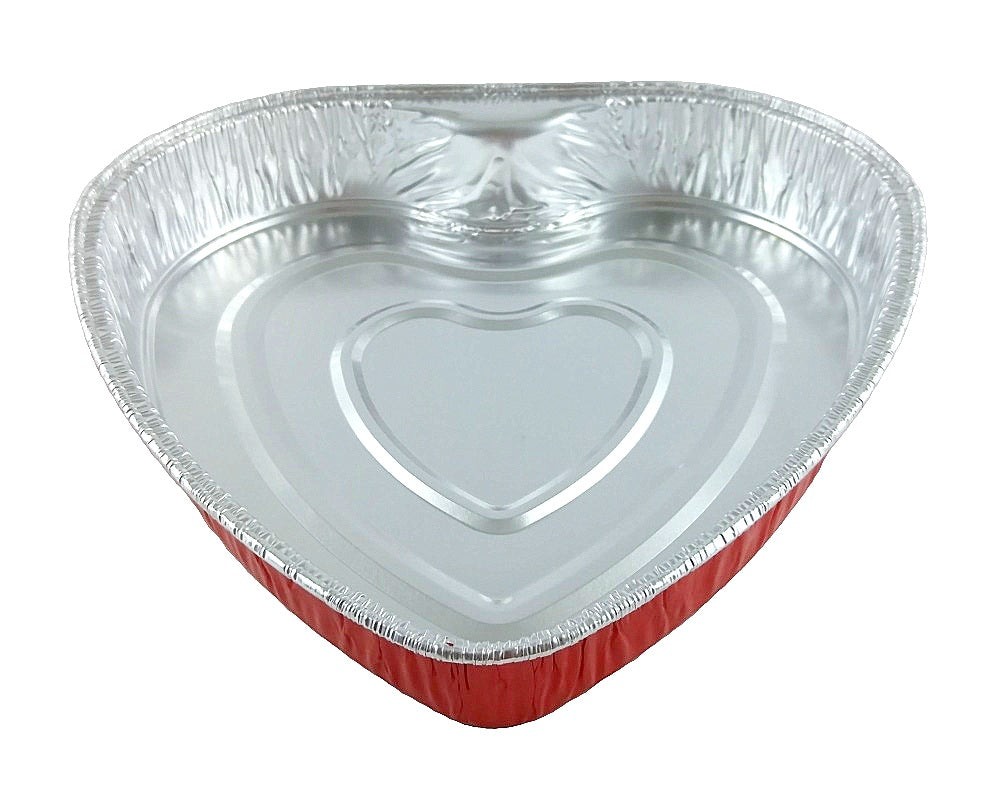 Handi-Foil Red Aluminum Foil Heart Cake Pan w/Clear Dome Lid 10/PK