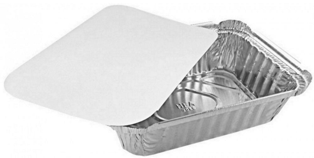 1 1/2 lb. Oblong (Deep) Take-Out Foil Pan w/Board Lid 500/CS –