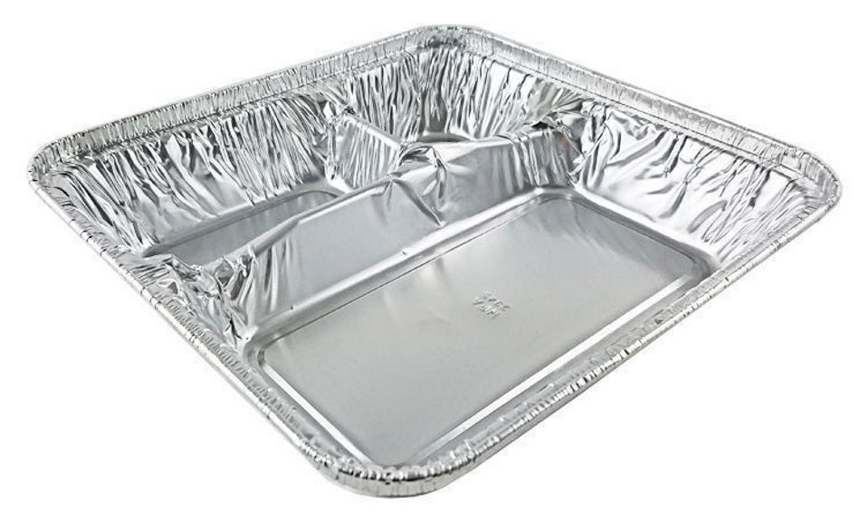 Large 3-Compartment Oblong TV Dinner Aluminum Foil Pan w/Board Lid 250/CS