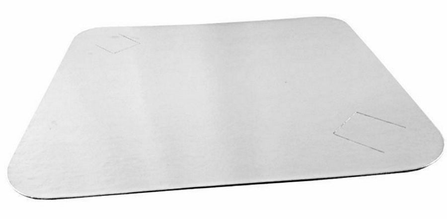 Foil Lux Rectangle White Paper Flat Foil-Laminated Board Lid - Fits  3-Compartment Take Out Tray - 100 count box