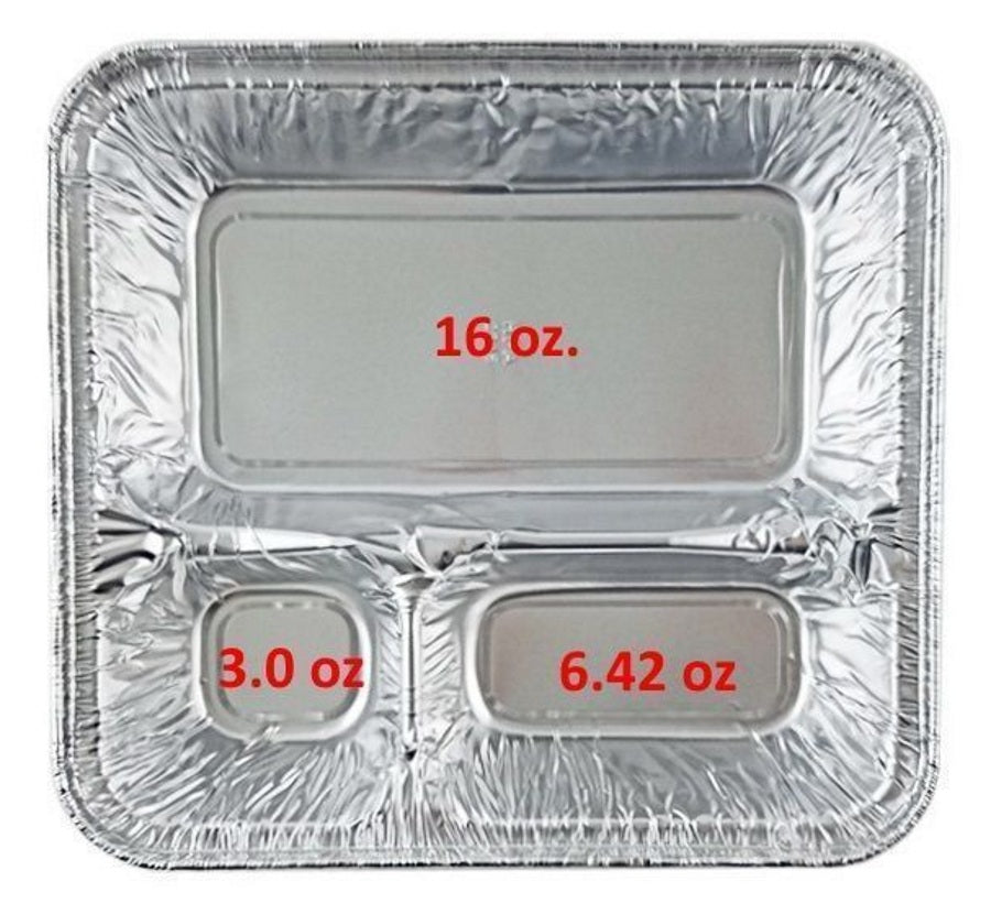 Large 3-Compartment Oblong TV Dinner Aluminum Foil Pan w/Board Lid 250/CS