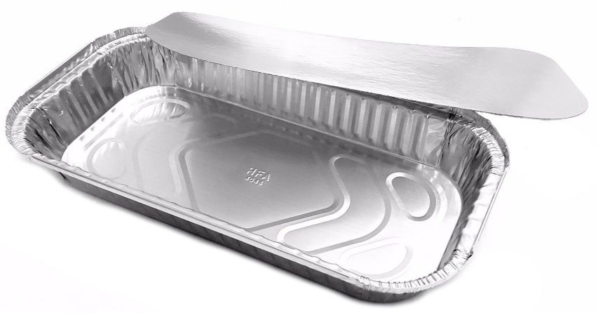 Durable Large 3-Compartment Oblong TV Dinner Aluminum Foil Pan w/Board –