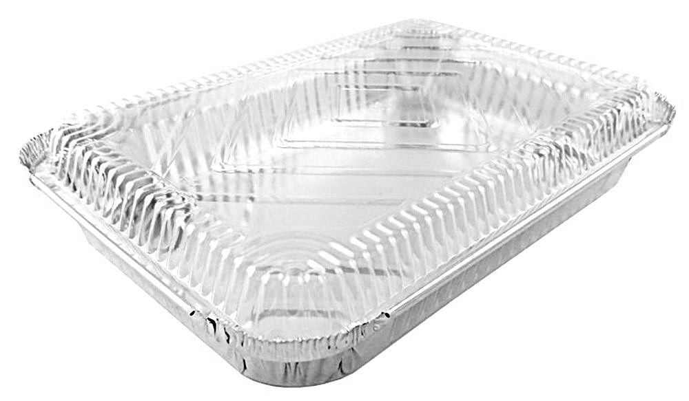 1 lb Oblong Aluminum Foil Take-Out Disposable Pan with Dome Lids 10 PACK 