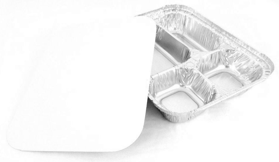 Handi-Foil 4 Compartment Oblong Foil Pan w/Board Lid Combo Pack 50/PK
