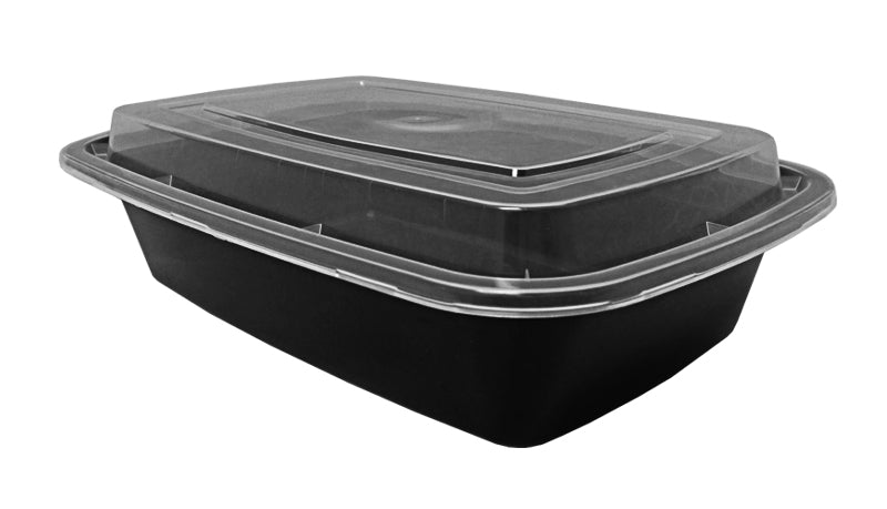 Choice 30 oz. Black 8 3/4 x 6 x 2 3/4 2-Compartment Rectangular  Microwavable Heavy Weight Container with Lid - 10/Pack