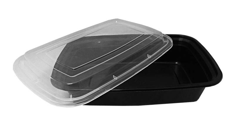 Plastic To-Go Containers And Lids - Rectangle - Black With Clear Lid -  38oz. - 100 Count Box