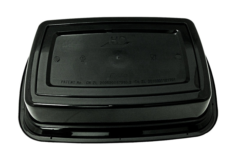 Asporto 38 oz Rectangle Black Plastic To Go Box - with Clear Lid,  Microwavable - 8 3/4 x 6 x 2 - 100 count box