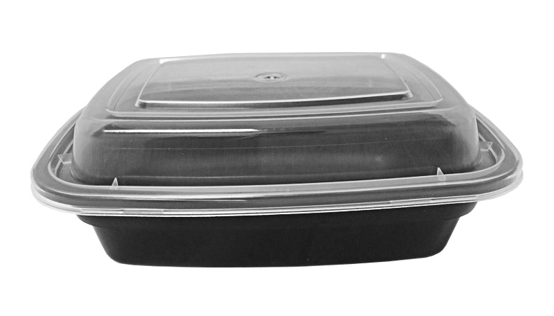 Choice 28 oz. Black Rectangular Microwavable Heavy Weight Container with  Lid 8 3/4 x 6 1/4 x 1 3/4 - 150/Case