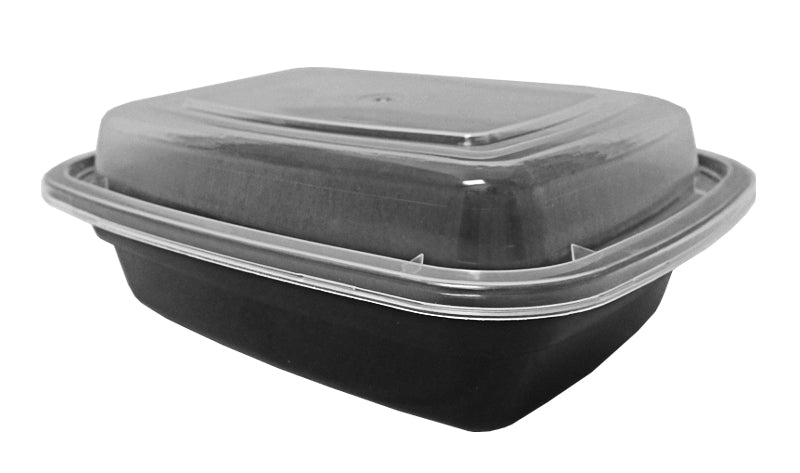 Black Base Rectangular 6-Compartment Container + Lids 150 Pieces