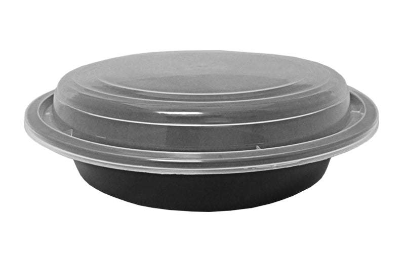 Black 32oz Round Plastic Containers w/ Lids (150/cs)