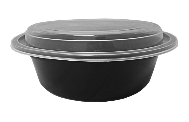 32 oz. Round Black 7" Container w/Lid Combo 50/PK