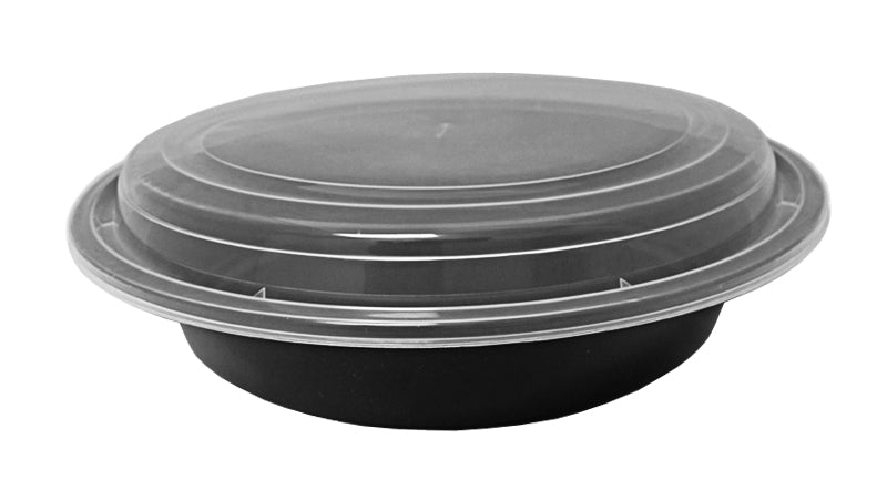 48 oz. Round Black 9" Container w/Lid Combo 50/PK
